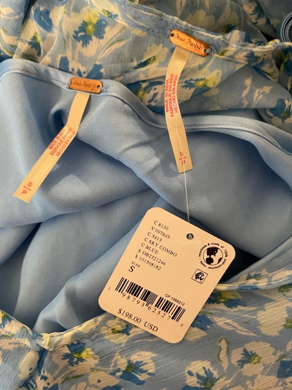 NWT Free People Sky Blue Floral V-Neck Maxi Dress Small - Picture 9 of 10